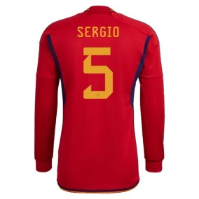Prima Maglia Spagna Mondiali 2022 Sergio Busquets 5 Manica Lunga